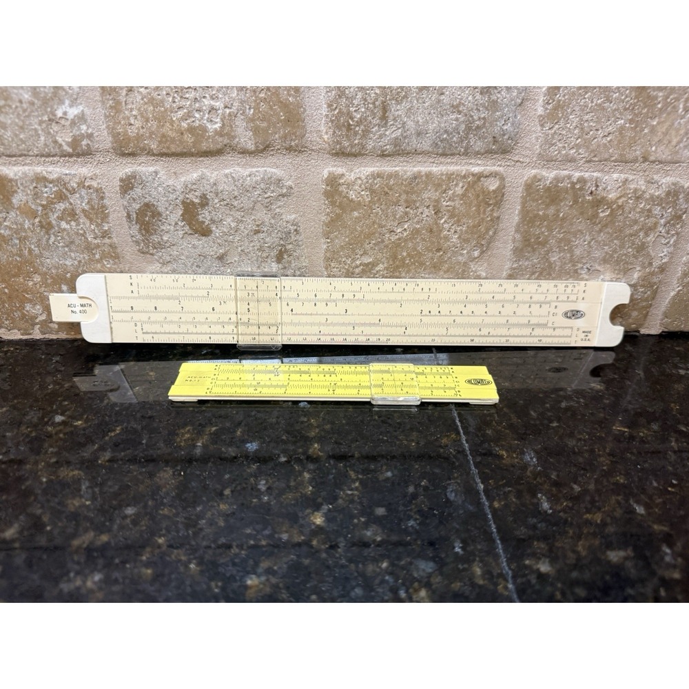 Vintage Sliding Rulers Lot of 2 Pickett Acu-Math Rulers Drafting Drawing Manual